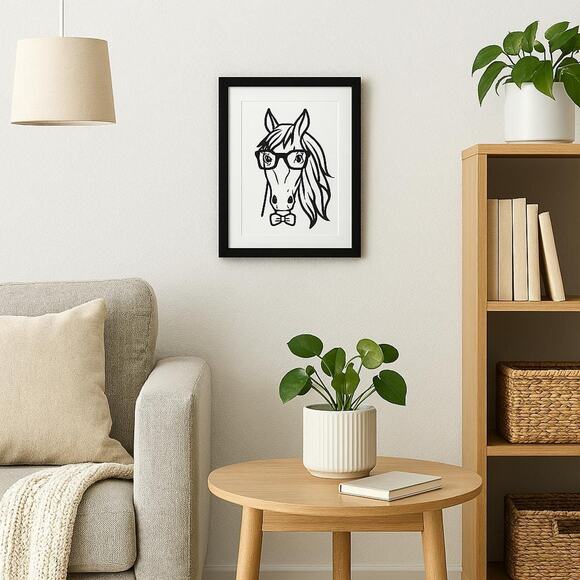 Quirky Horse Portrait 3D Art Print 8x10 Frame Horse Glasses & Bow Tie Whimsical - Picture 2 of 3